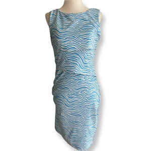 J. Mclauglin Blue Animal Print Sleeveless Catalina Cloth Tiered Dress Size XS